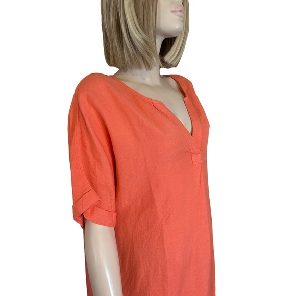 Paradis Linen & Rayon Dress Tunic Style Short sleeve Hip Pockets Versatile Peach - Picture 7 of 15